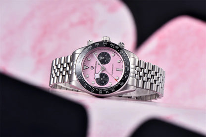 PAGANI DESIGN Men Watches 2026 New Pink BB Panda Dial Chronograph Fashion Luxury Quartz Watch For Men VK64 Movt Waterproof Watch