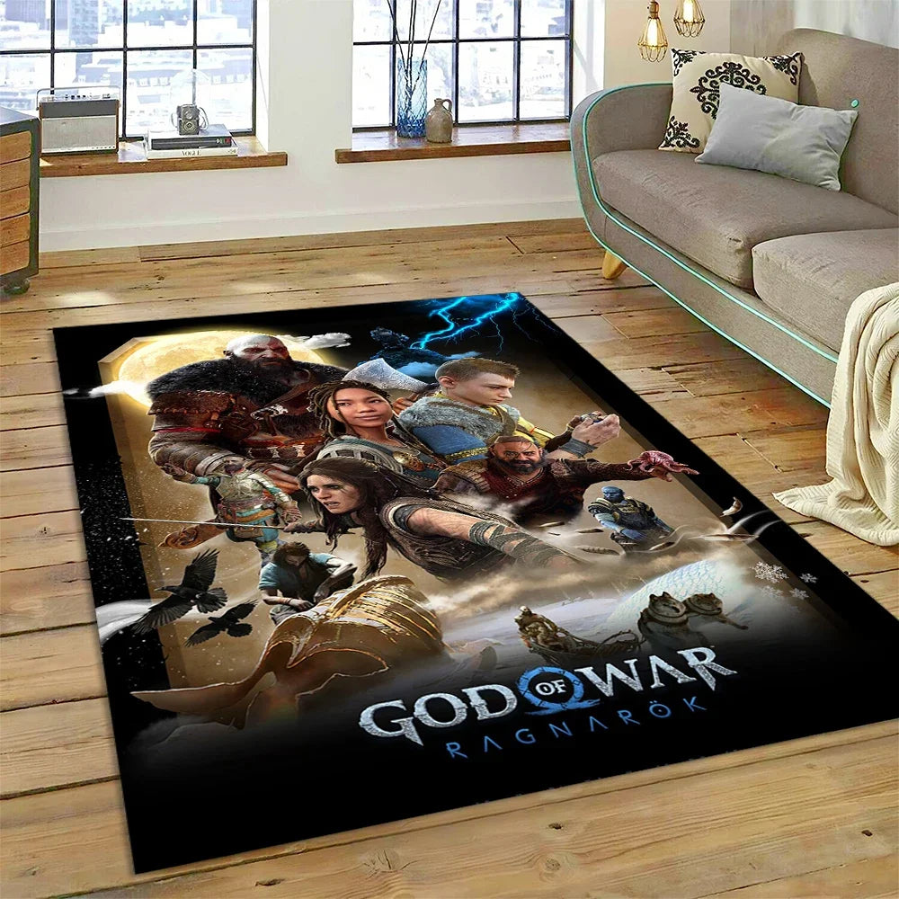 God of War Games Kratos Cartoon 3D Carpet Rug for Bedroom Living Room Home Sofa Decoration,Children Game Large Decor Floor Mat