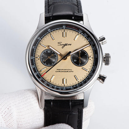 Sugess 1963 Pilot Watch Men Mechanical Chronograph Panda Wristwatch Air Force Sapphire Waterproof for Seagull Movement ST1901 v3