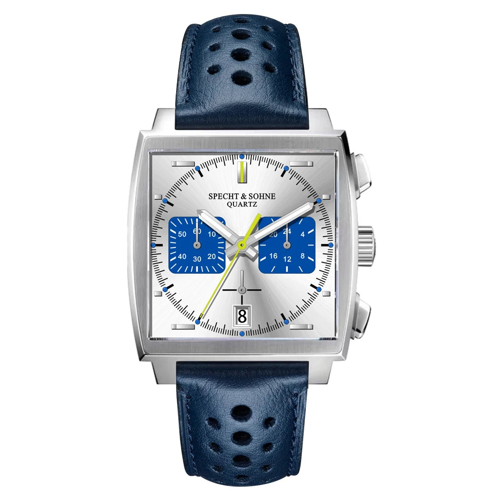 2024 Specht & Sohne New Classic Men's Quartz Watch Blue Color Stainless Steel Japan VK63 Movement Genuine Leather Montre Homme 39MM