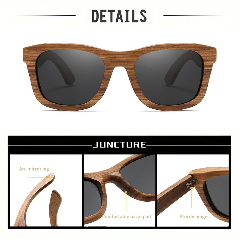 JUNCTURE Fashion Bamboo Wood Vintage Square Sunglasses Men Women Luxury Brand Designer Sun Glasses Wooden Driving UV400 Eyewear
