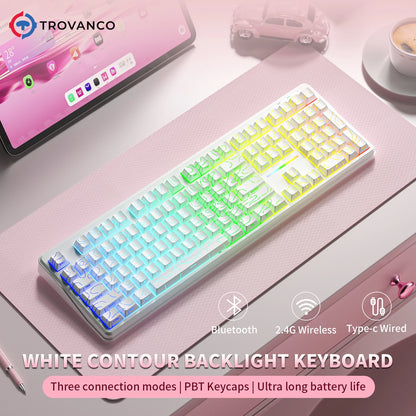 Tastiera Bluetooth V108 Pro Office a bassa rumorosità 2.4G cablata e wireless, layout completo con membrana retroilluminata RGB