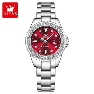 OLEVS 9945 Original Diamond Quartz Watch for Women Luxury Elegant Ladies Watches Stainless Steel Waterproof Women's Wristwatches