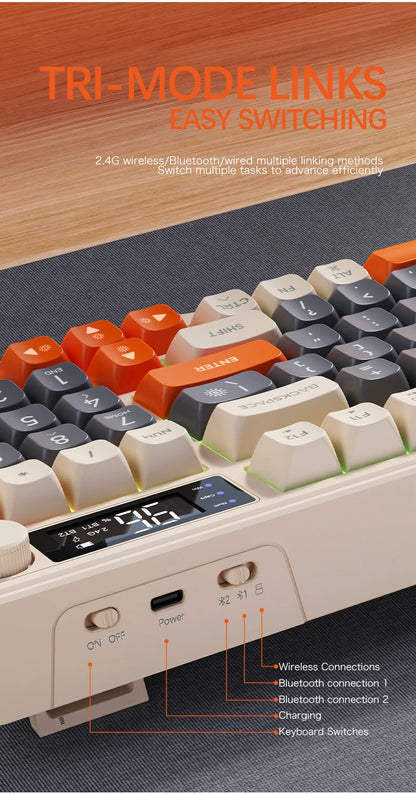 M96 Bluetooth Wireless Keyboard FREEWOLF Digital Display, RGB Backlight, 2000mAh Battery & PBT Keycaps for PC/Laptop