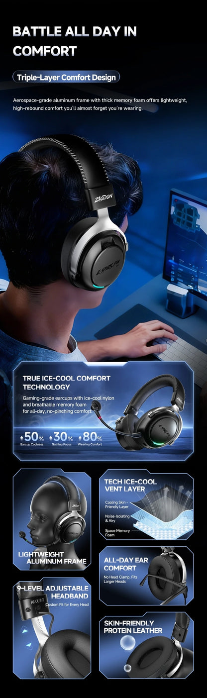 New Wireless Gaming Headphone, Bluetooth 6.0, 53mm Titanium Drivers, 7.1 Virtual Surround Sound, 15ms Zero-Latency, for PC/PS5/Mobile