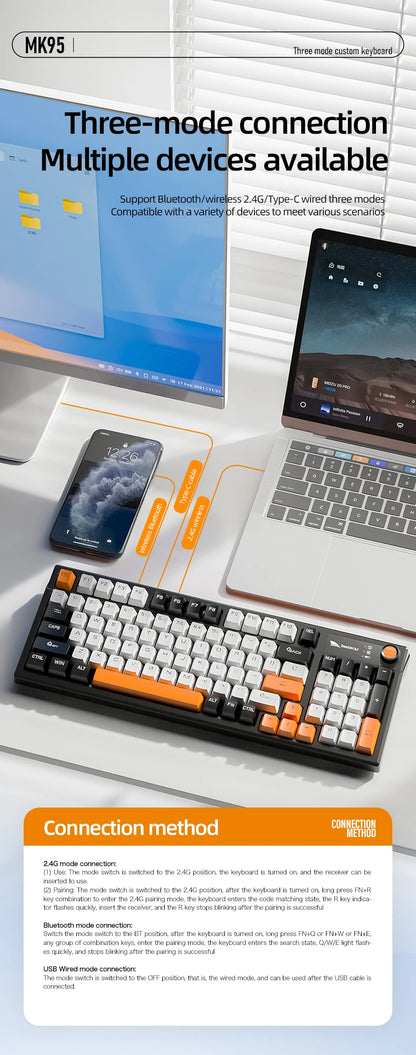 SMAILWOLF MK95 Bluetooth Wireless Three-Mode Mechanical Keyboard Arabic Russian Korean Thai Spanish Keyboard E-Sports Game