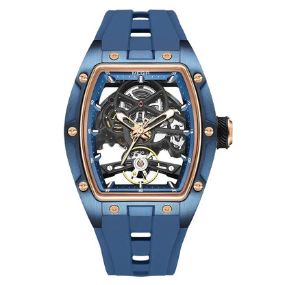 MEGIR Automatic Wristwatch Men Fashion Black Silicone Strap Wateproof Luminous Sport Mechanical Watch with Tonneau Dial 2242