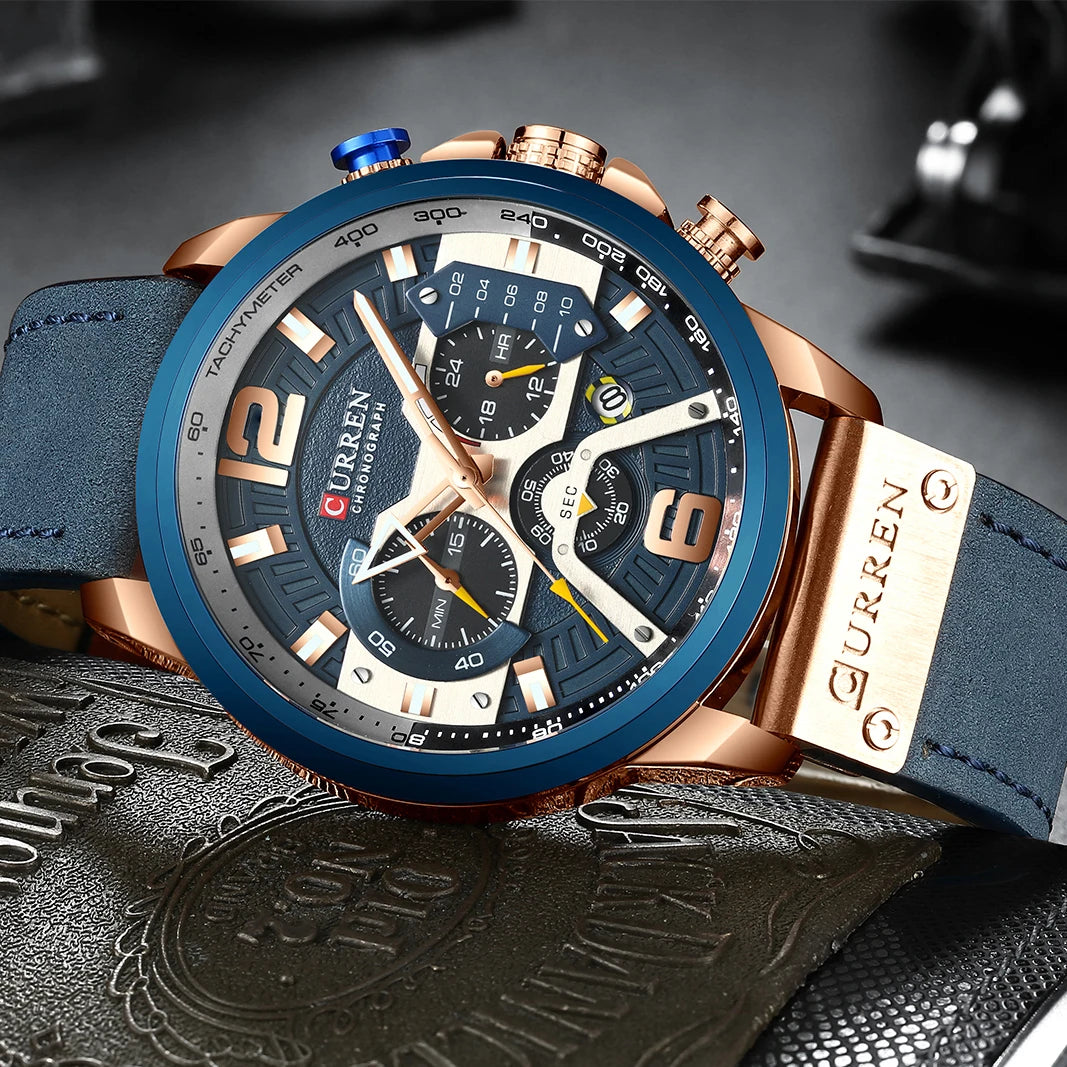 Orologio da uomo CURREN 8329 – Stile sportivo e casual, design militare, cinturino in pelle, cronografo di tendenza, orologio di lusso di un marchio prestigioso