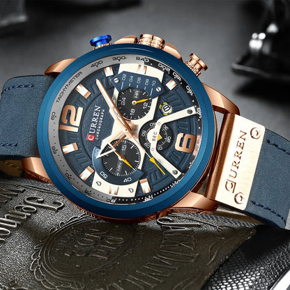 Orologio da uomo CURREN 8329 – Stile sportivo e casual, design militare, cinturino in pelle, cronografo di tendenza, orologio di lusso di un marchio prestigioso