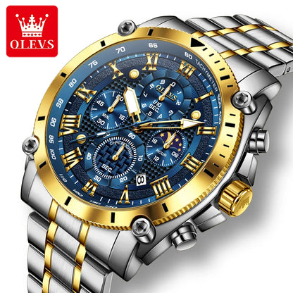 OLEVS 2025 New Men Watch Top Brand Luxury Watch Men Stainless Steel Waterproof Sport Quartz Chronograph Wrist Watch Man Relogio