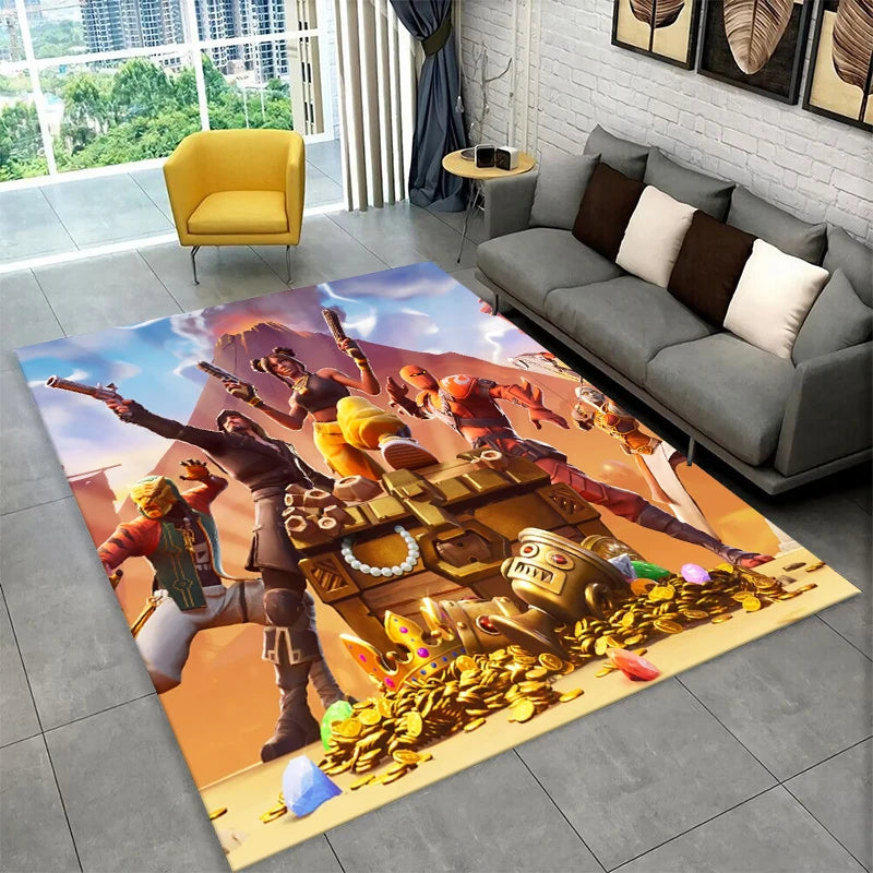 Tapete Gamer Cartoon F-Fortnite para Sala de Jogos, Quarto, Sala de Estar, Sofá e Decoração de Casa, Tapete Infantil Antiderrapante para Área de Brincar
