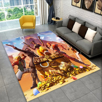 Tapete Gamer Cartoon F-Fortnite para Sala de Jogos, Quarto, Sala de Estar, Sofá e Decoração de Casa, Tapete Infantil Antiderrapante para Área de Brincar