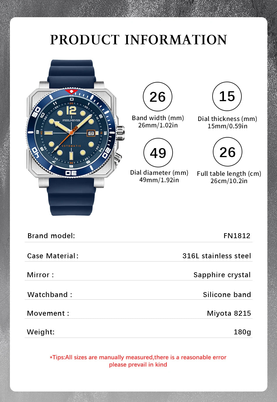 Relógio de Mergulho Automático para Homem FeelNever 8215 Movement, Super Luminoso, Aço 316, Vidro de Safira, Relógio Mecânico Desportivo Masculino