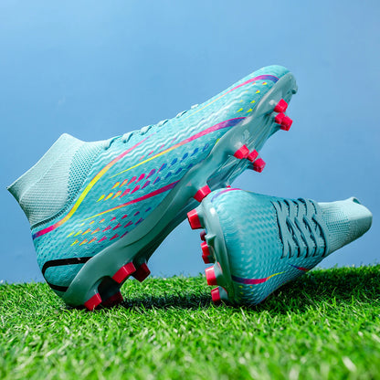 Chaussures de football à tige haute AG FG, respirantes, en PU et mesh, avec crampons TPU complets, antidérapantes, pour protéger la cheville lors des compétitions sur herbe intense.