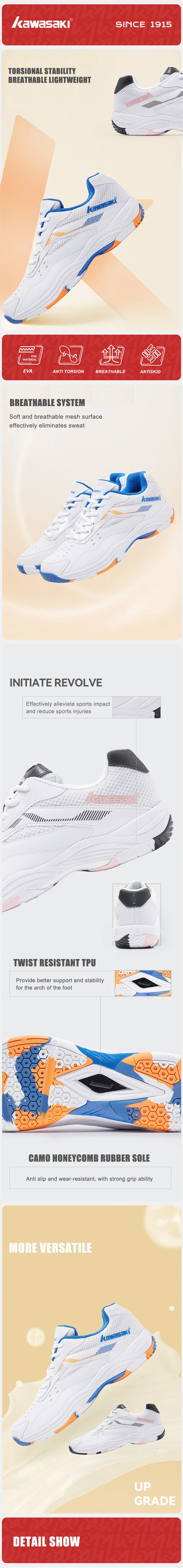 Kawasaki Men’s Badminton Shoes Professional Sports Shoes for Women Breathable Indoor Court Sneakers K-086