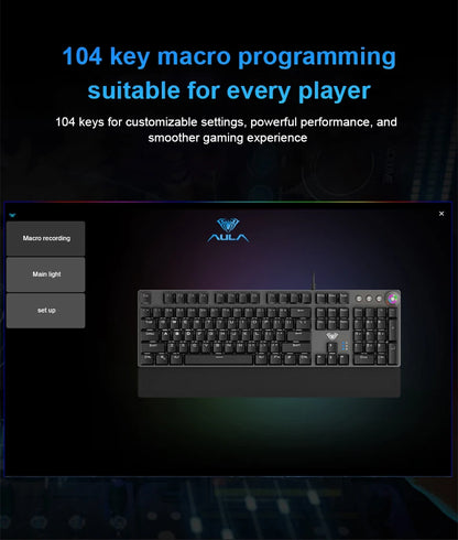 Teclado mecánico AULA F2088 con cable para gaming, perilla multifunción, 104 teclas, retroiluminación Magic y programación de macros Compu