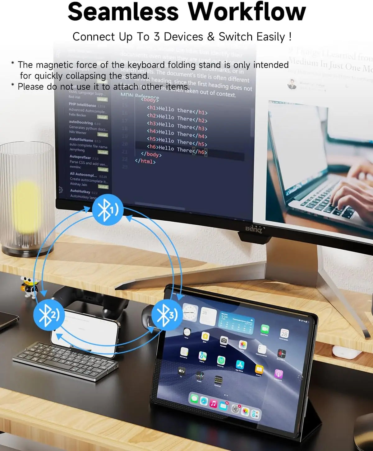 Teclado plegable Jomaa Bluetooth recargable para portátil, iPad y teléfono, mini teclado plegable portátil