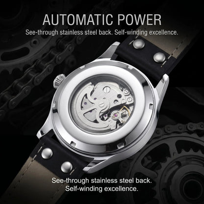 LONGLUX men automatic watch vintage pilot tough guy mechanical watches skeleton waterproof luminous leather gift