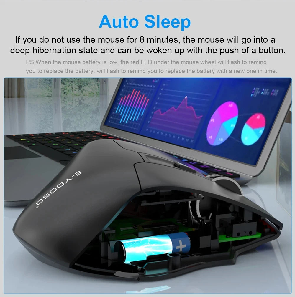 Rato sem fios E-YOOSO 2.4G PAW3212 4800 DPI, rato ergonómico para gaming e escritório, para notebook, PC, portátil e MacBook