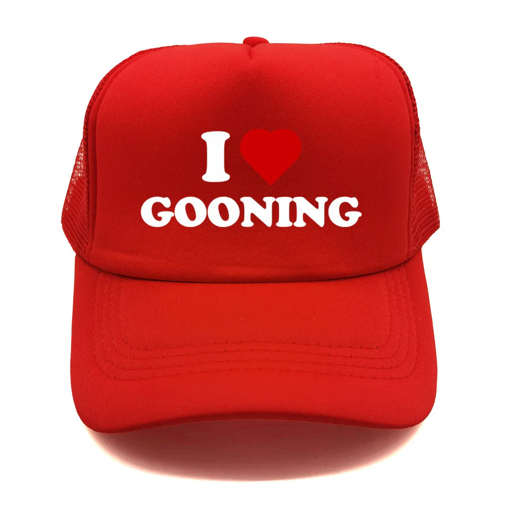 Casquettes de baseball humoristiques « I Love Gooning » – Casquette d'été tendance pour homme en maille, casquette de camionneur humoristique, casquettes unisexes d'extérieur en maille MZ-080