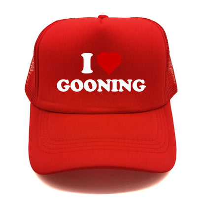 Casquettes de baseball humoristiques « I Love Gooning » – Casquette d'été tendance pour homme en maille, casquette de camionneur humoristique, casquettes unisexes d'extérieur en maille MZ-080