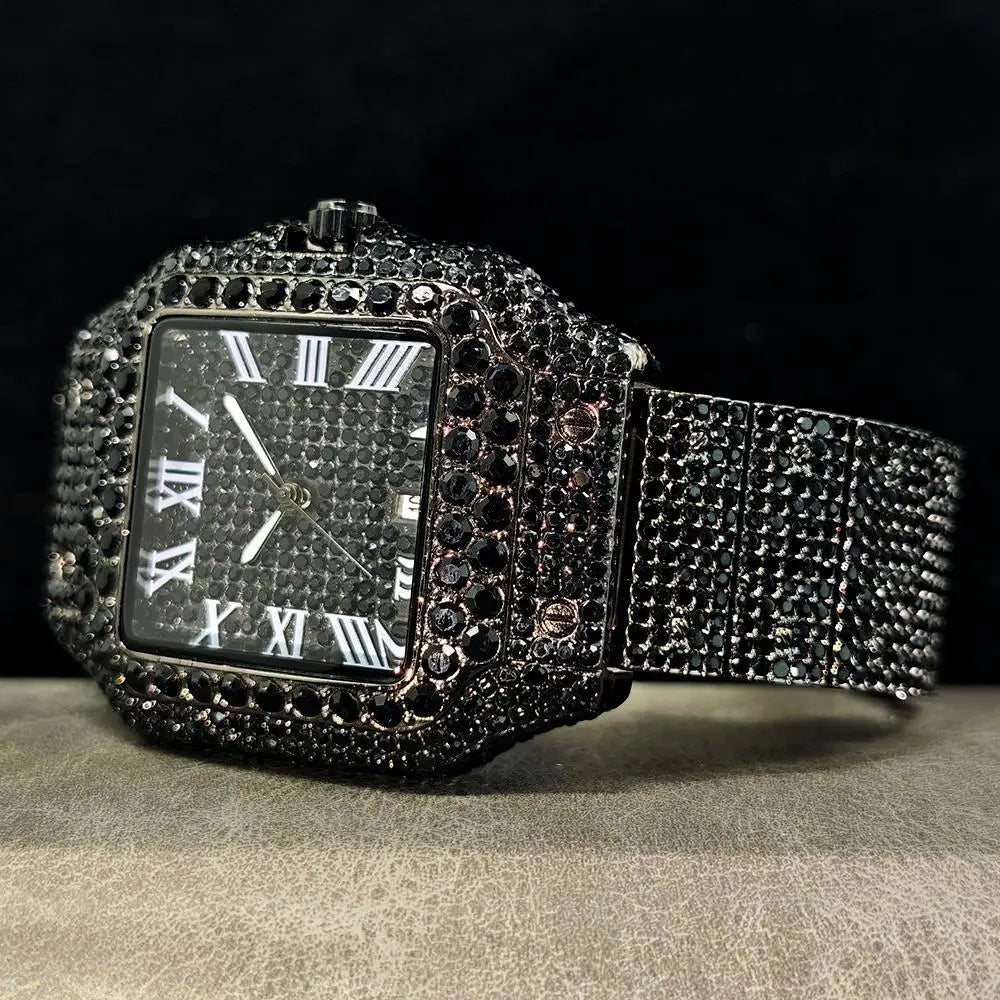 Hot UNIGUET Men's Square Watch Luxury Hip Hop Diamond Jewelry Waterproof Stainless Steel Quartz Wristwatch Fashion Man Accessory
