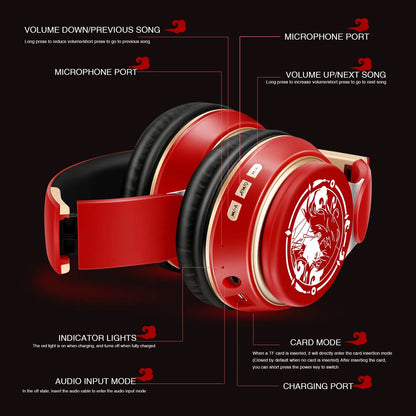 New Popular Bluetooth Headphones Stereo Headset Wireless Original Earphones Cosplay Game with MP3 FM & Microphone Students Gift