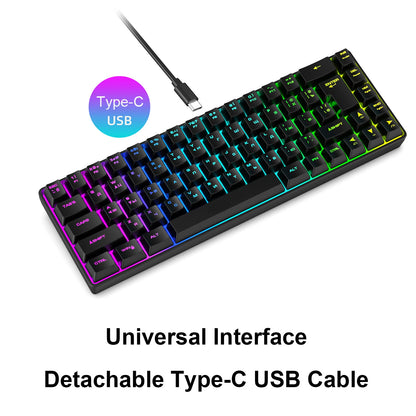Teclado Mecânico Gaming Russo-Inglês de 68 Teclas, Teclado Bilingue com Retroiluminação RGB para Gaming