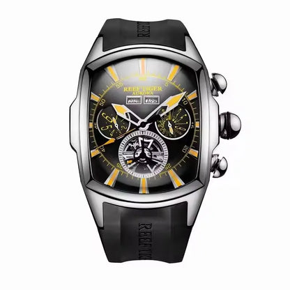 Reef Tiger 316L Stainless Steel Wine Barrel Automatic Watch Fashion Mulitfunction Tourbillon Mechanical Watches for Men RGA3069