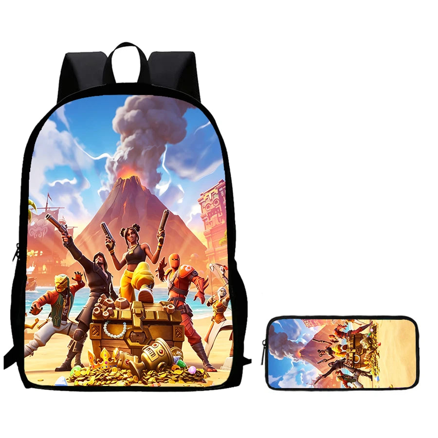 2Pcs Fortnite Kids Backpack Set Pencil Case Lightweight Durable School Bag for Boys Girls 6-9 Years Old Daily School Supplies