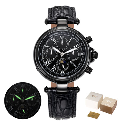 BERNY Classic Dress Automatic Watch for Men Luxury Stainless Steel Mechanical Wristwatch Leather Strap Waterproof Sliver Watches