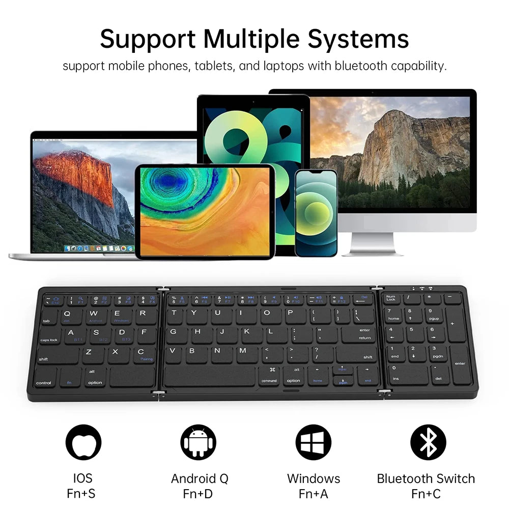 Teclado inalámbrico Bluetooth plegable recargable para iPad, móvil, tableta, portátil y oficina, mini teclado inalámbrico