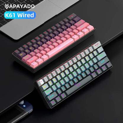 Teclado Mecânico Mini APAYADO K61, Com Fios, 61 Teclas, Phantom RGB, Switch Mecânico Vermelho/Azul Preto/Branco para Gaming, 60% Portátil