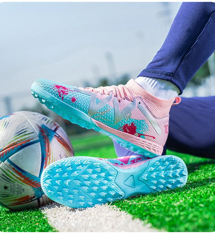Professional Soccer Shoes TF Broken Nail Teenagers Durable Looking High Tops Training Shoes Adult Outdoors Non-Slip Football Shoes
