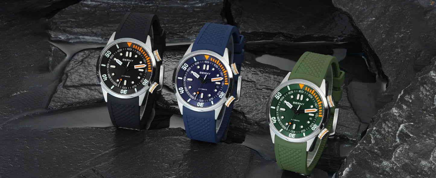 BERNY Automatic Professional Diving Watch for Men Super Luminous Scratch-resistant Sapphire Lens Top Mechanical Diver Watches