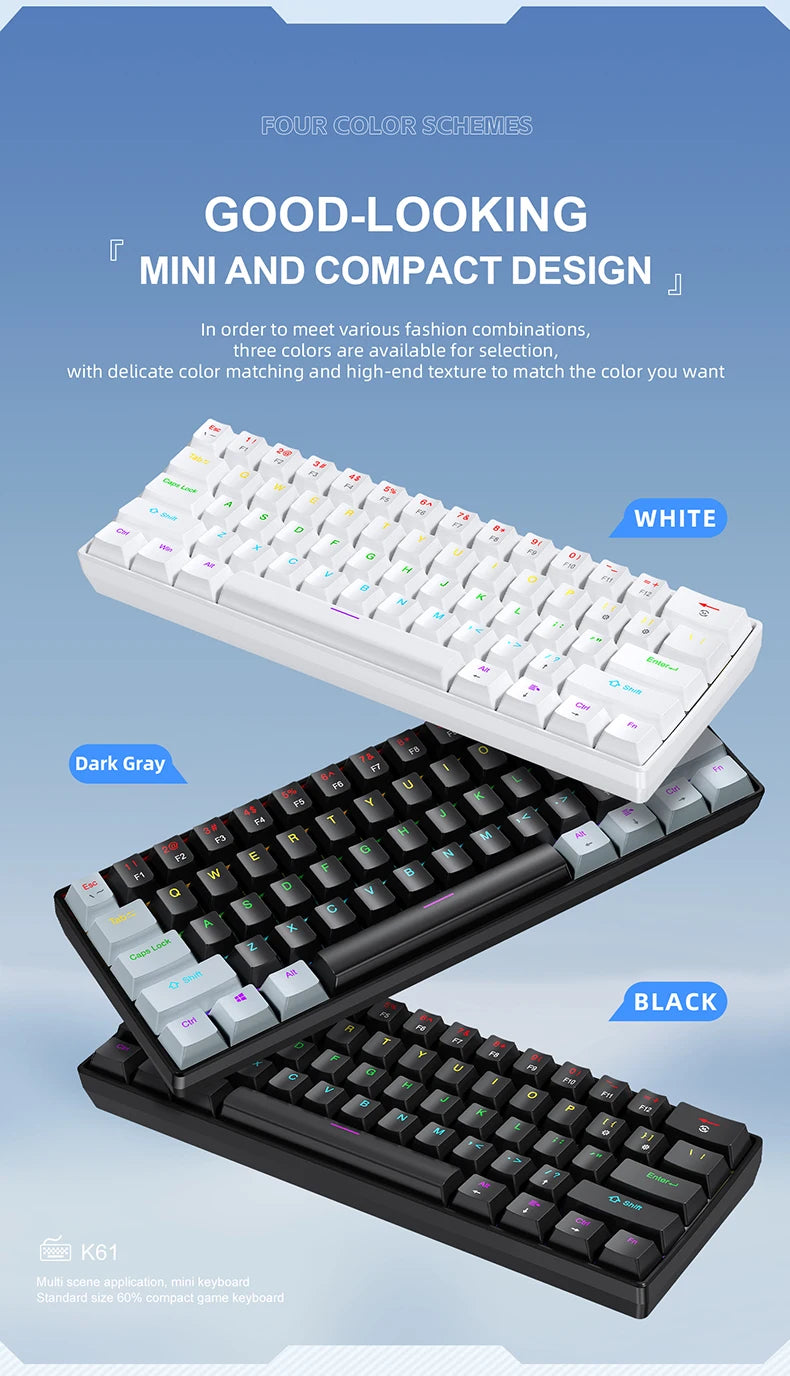 Teclado mecánico gaming con cable APAYADO K61 60% Mini Phantom RGB, 61 teclas, switch rojo/azul, ergonómico y portátil para PC/portátil