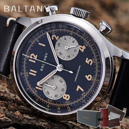 Baltany S5034 39mm Chronograph Watch Man Sapphire Crystal Panda Dial StainlessSteel Super Luminous Vintage Quartz Wristwatches