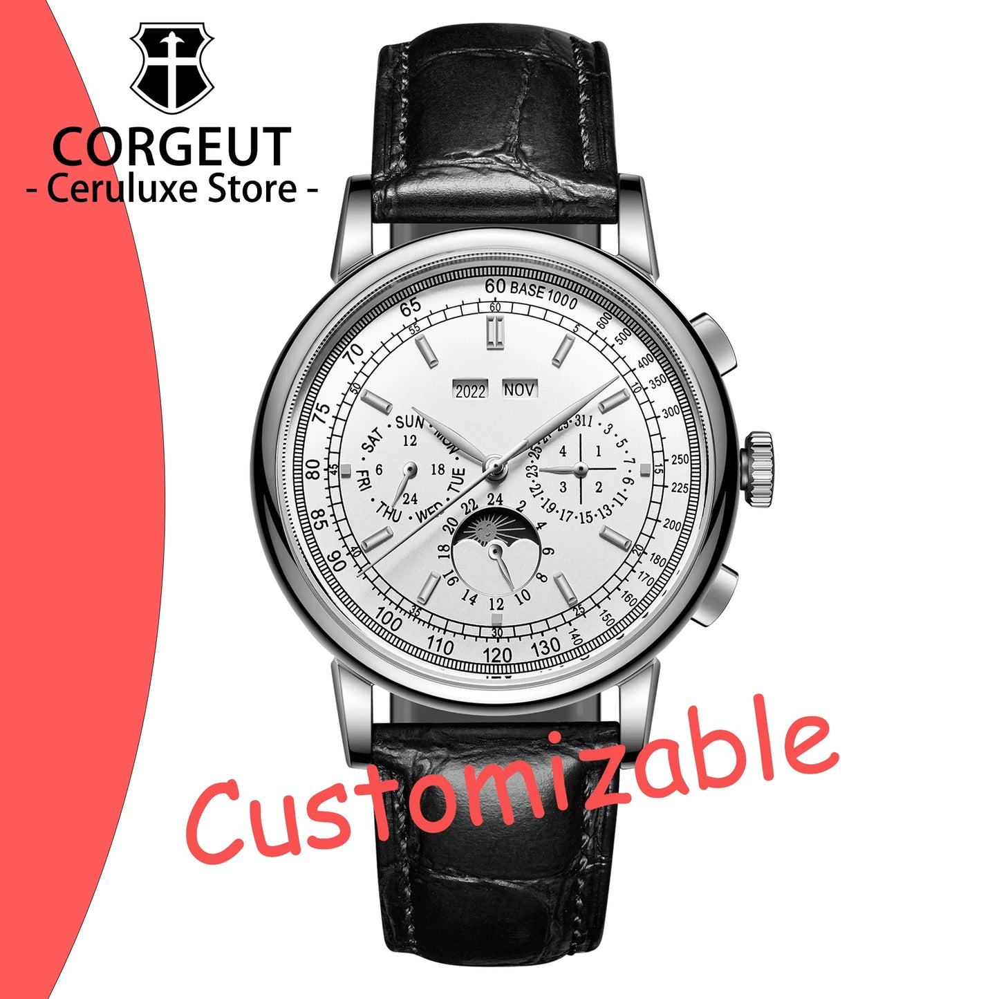 Custom Logo Diy Automatic Mechanical Watches For Man Business Multification Date Day Month Year 316L Mechanical Men's Watches