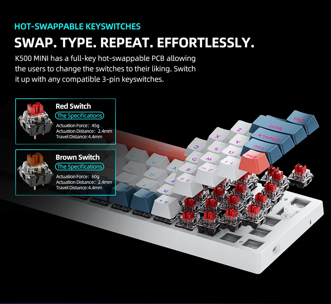 K500-B61 Machenike Mini Mechanical Keyboard 60% Form Factor 61Keys Gaming Keyboard Wired Full Key Hot-Swappable RGB Backlit