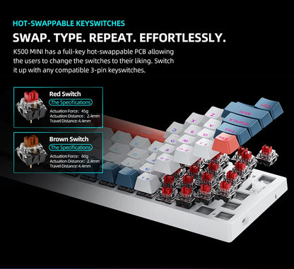 K500-B61 Machenike Mini Mechanical Keyboard 60% Form Factor 61Keys Gaming Keyboard Wired Full Key Hot-Swappable RGB Backlit