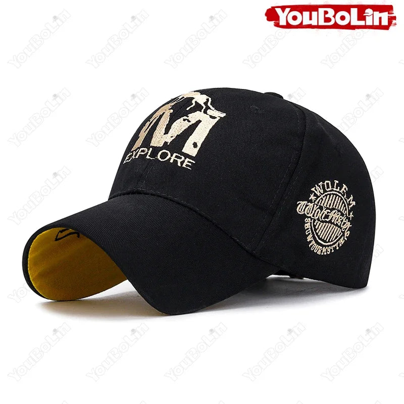 M letter Wolf Totem Embroidery Cotton Adjustable Hard Top Baseball Cap Sun Hat Trucker Caps Dad Hats