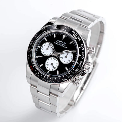 Sugess Panda Chronograph Movement Automatic Mechanical Chronograph Wristwatch Waterproof Diving Men Watches Ceramic Bezel Tona