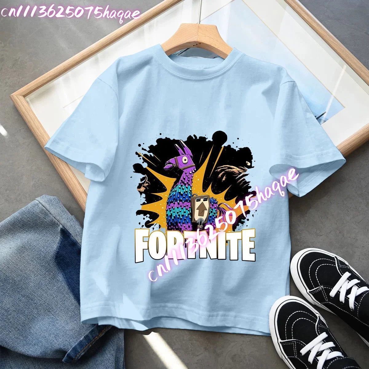 T-shirt blu in cotone per bambini Fortnites, maglietta a maniche corte Fortress Night per bebè, capo estivo cartoon per bambini e bambine, top kawaii, idea regalo