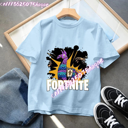 T-shirt blu in cotone per bambini Fortnites, maglietta a maniche corte Fortress Night per bebè, capo estivo cartoon per bambini e bambine, top kawaii, idea regalo