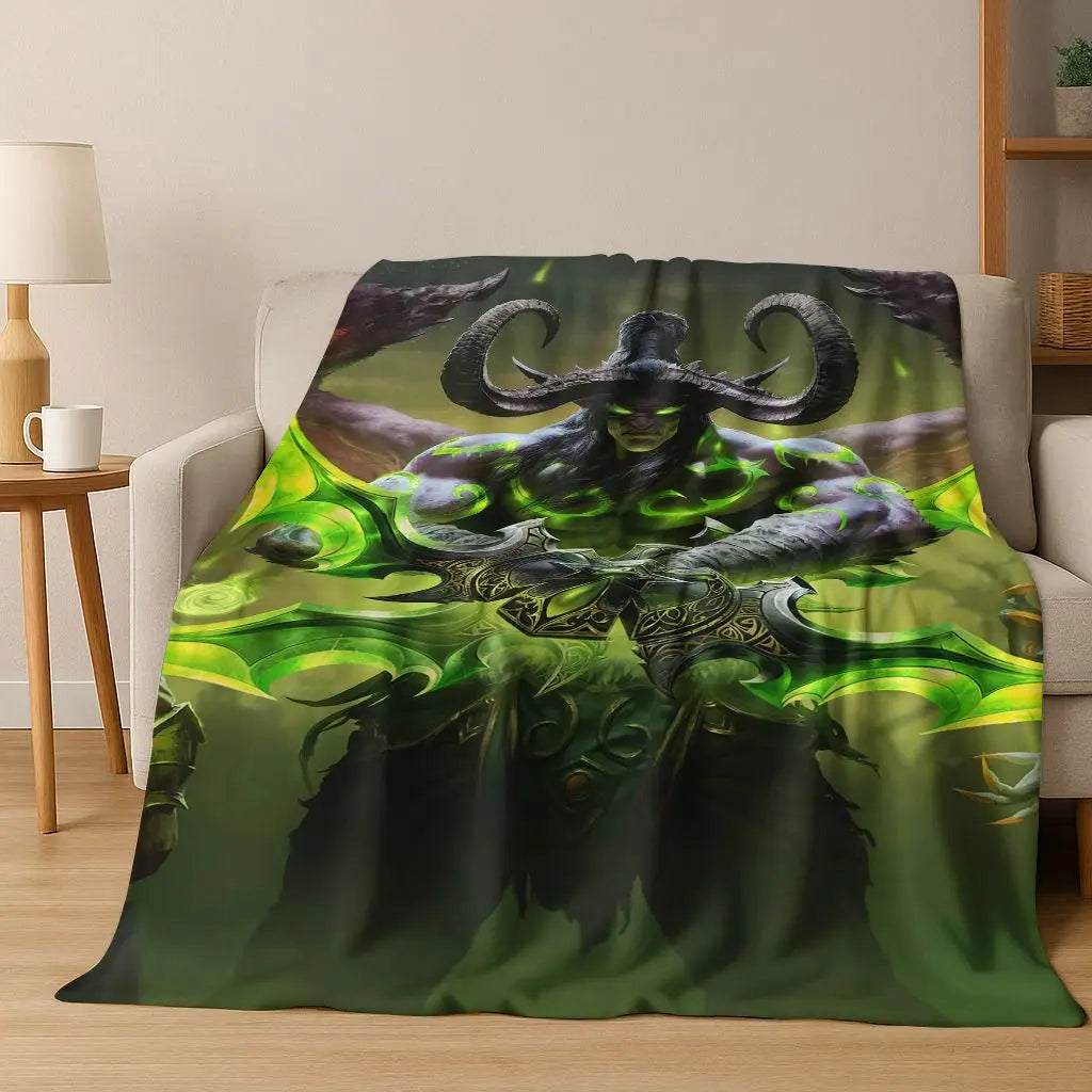 WOW World of Warcraft Arthas Demon Illidan Sylvanas flanellen deken, comfortabele zachte plaid voor thuis, slaapkamer, bed, bankovertrek of cadeau