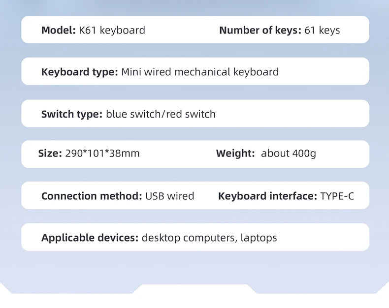 Teclado Mecânico Mini APAYADO K61, Com Fios, 61 Teclas, Phantom RGB, Switch Mecânico Vermelho/Azul Preto/Branco para Gaming, 60% Portátil
