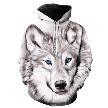 European and American Hot-Sale 3D Printed Wolf Hoodie Fashion Long-Sleeved Cool Pullover Personality Animal Sweatshirt
