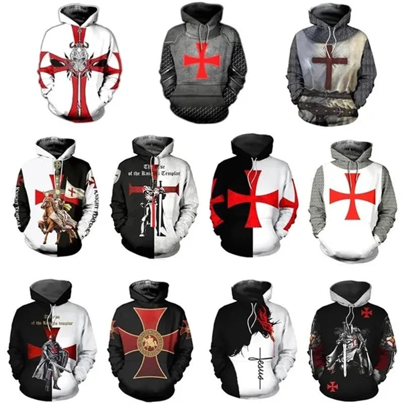 Knight Templar Men's Hoodie Sweatshirt 3D Printed Men Women Casual Hooded Sweatshirts Pullover Hip Hop Harajuku Streetwear Tops