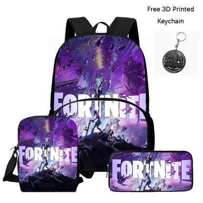 FORTNITE 3-Piece School Backpack Set with Front Pocket Bag, Crossbody Bag, and Pencil Case for Ages 5-10 Boys and Girls, Lightweight, Includes Free 3D Printed Keychain