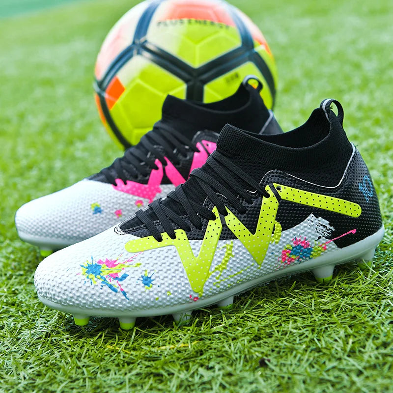 AG/FG Long Studs Soccer Shoes, PU Fabric Mixed Upper, TPU Sole Wear-Resistant Anti-Slip, Men Women Kids Youth Outdoor Sports